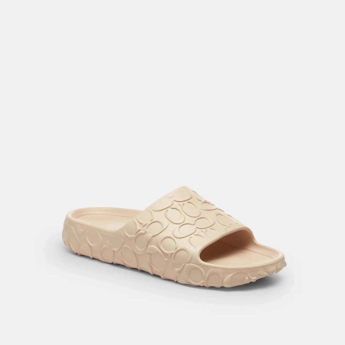COACH®,Bay Slide In Signature,EVA,Slides,Embossed,Logo,Pull Tab,Casual,Beige,Front View