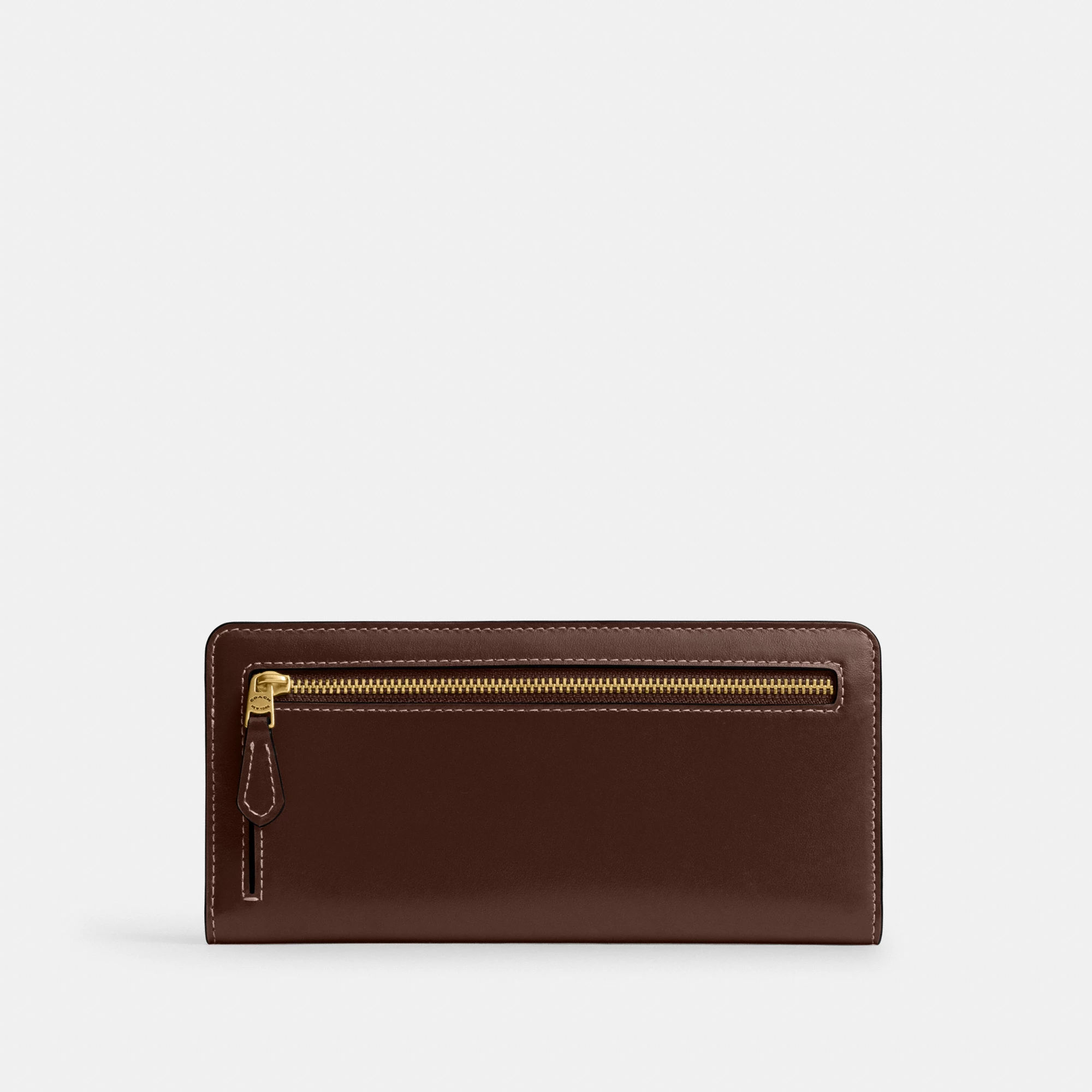 COACH®,Essential Slim Wallet,Leather,Continental,Bi Fold,Logo,Metal,Casual,Brown,Back View