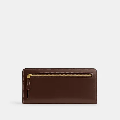 COACH®,Essential Slim Wallet,Leather,Continental,Bi Fold,Logo,Metal,Casual,Brown,Back View