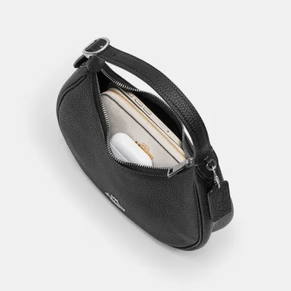 COACH®,Emily Shoulder Bag,Recycled Polyester,Leather,Shoulder Bag,Pendant,Metal,Adjustable,Silver Metal,Casual,Black,Inside View,Top View