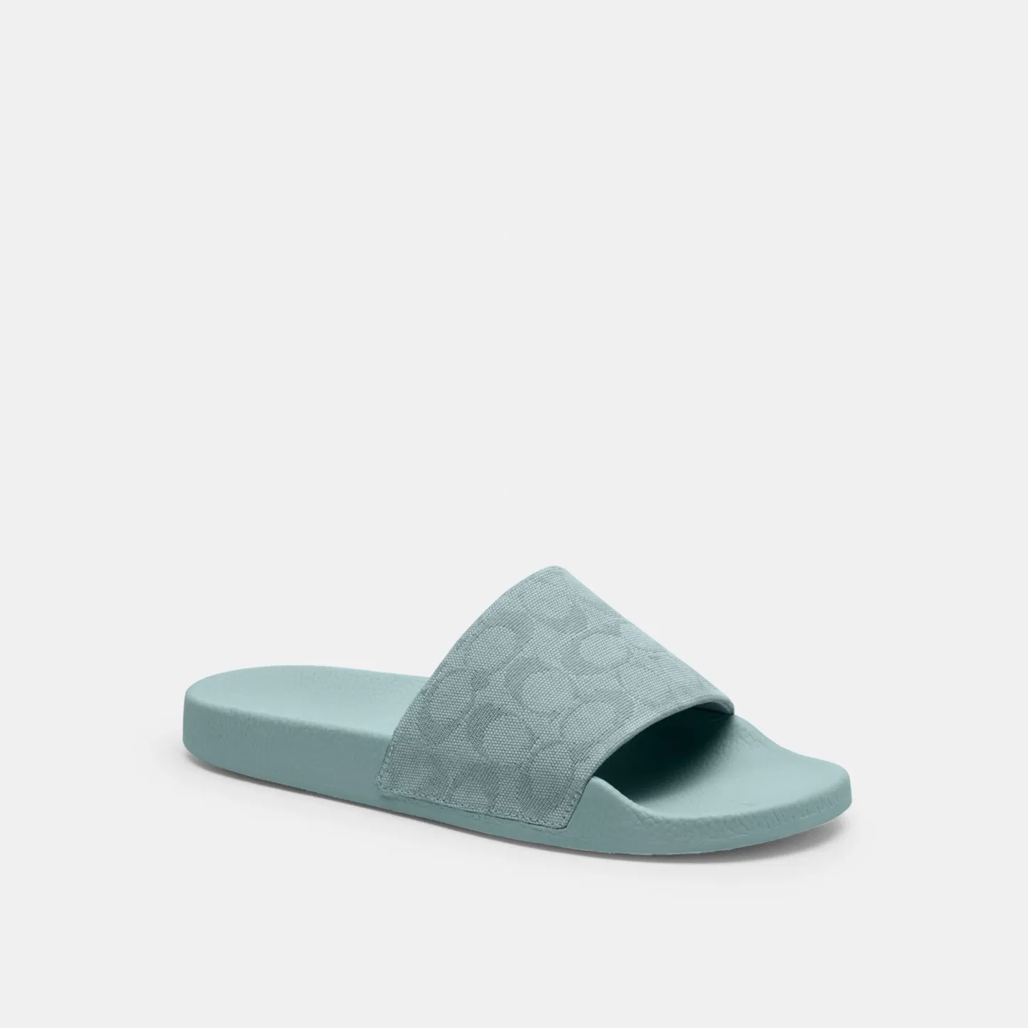 COACH®,Udele Sport Slide In Signature Jacquard Canvas,Rubber,EVA,Canvas,Slides,Fabric,Logo,Pull Tab,Casual,Blue,Front View