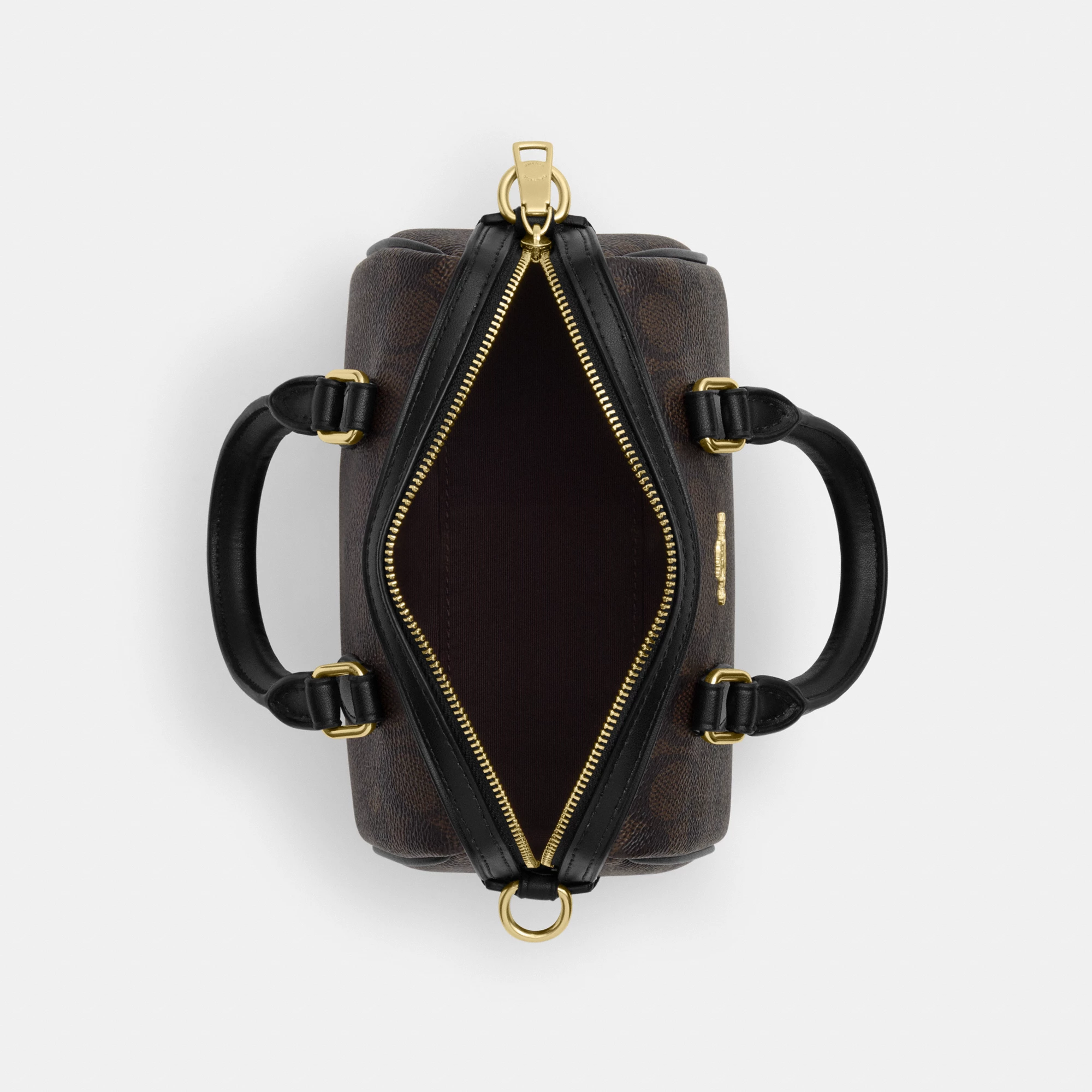 COACH®,Mini Rowan Crossbody Bag In Signature Canvas,Canvas,Recycled Polyester,Faux Leather,Metal,Logo,Casual,Black,Inside View,Top View