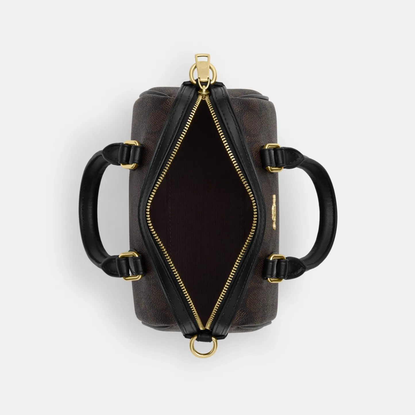 COACH®,Mini Rowan Crossbody Bag In Signature Canvas,Canvas,Recycled Polyester,Faux Leather,Metal,Logo,Casual,Black,Inside View,Top View