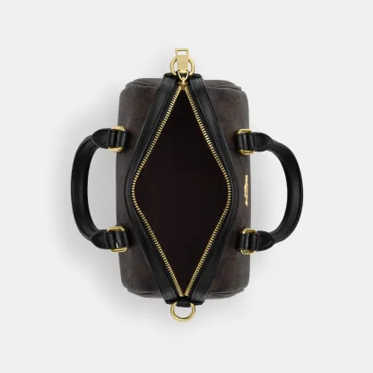 COACH®,Mini Rowan Crossbody Bag In Signature Canvas,Canvas,Recycled Polyester,Faux Leather,Metal,Logo,Casual,Black,Inside View,Top View