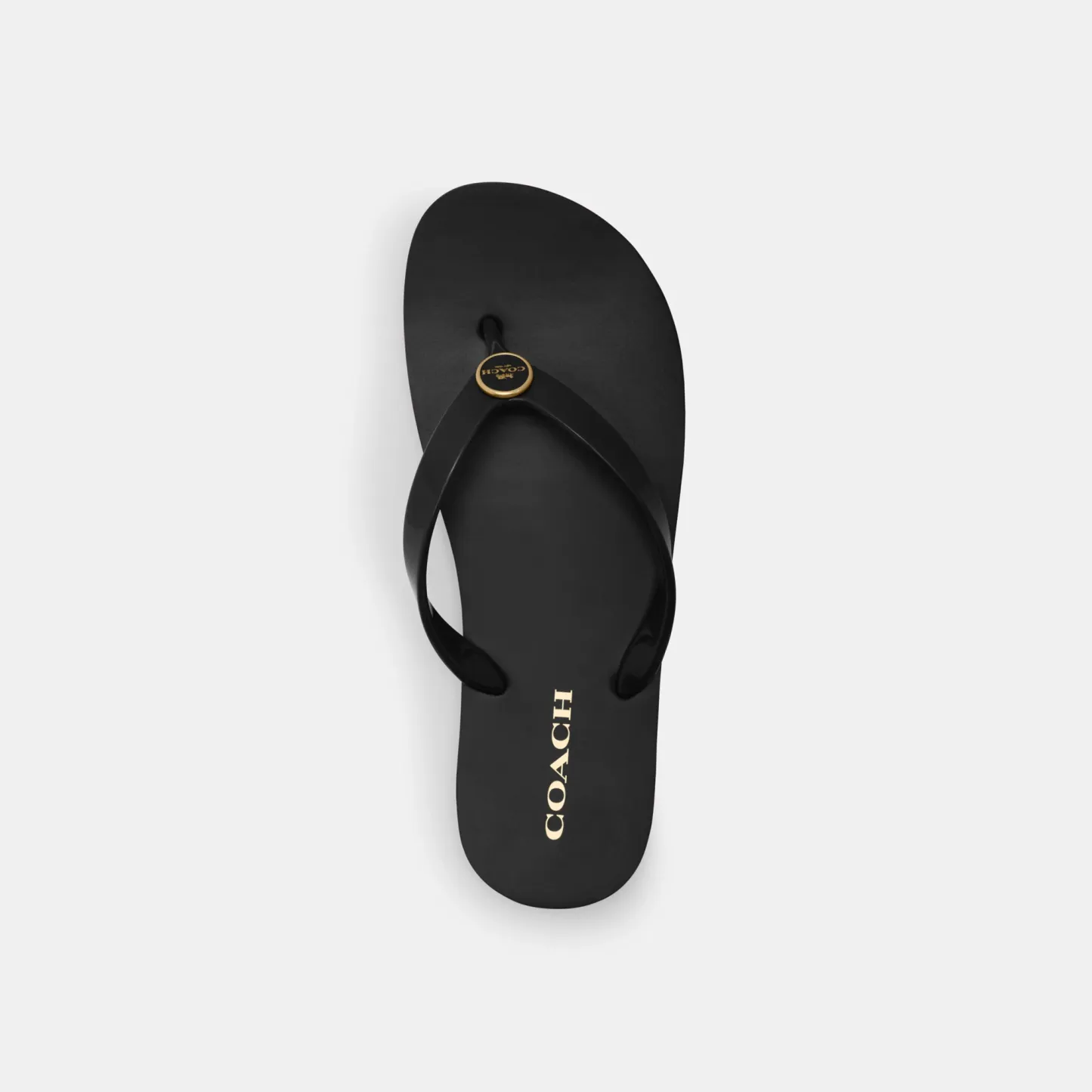 COACH®,Zayn Flip Flop,Rubber,Canvas,Flip Flops,Logo,Metal,Pull Tab,Casual,Black,Inside View,Top View