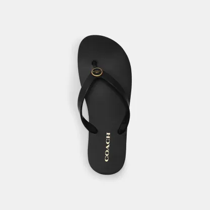 COACH®,Zayn Flip Flop,Rubber,Canvas,Flip Flops,Logo,Metal,Pull Tab,Casual,Black,Inside View,Top View