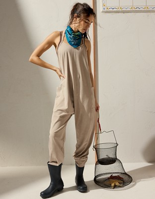 OFFLINE By Aerie OG Cotton Racerback Jumpsuit - Stone Harbor