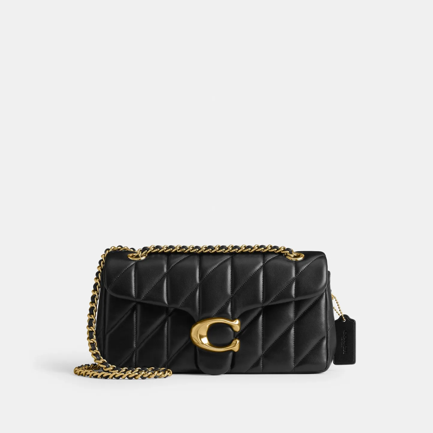 COACH®,Tabby Shoulder Bag 26 With Pillow Quilting,Leather,Shoulder Bag,Metal,Logo,Shoulder Guard,Silver Metal,Day Party,Black,Front View