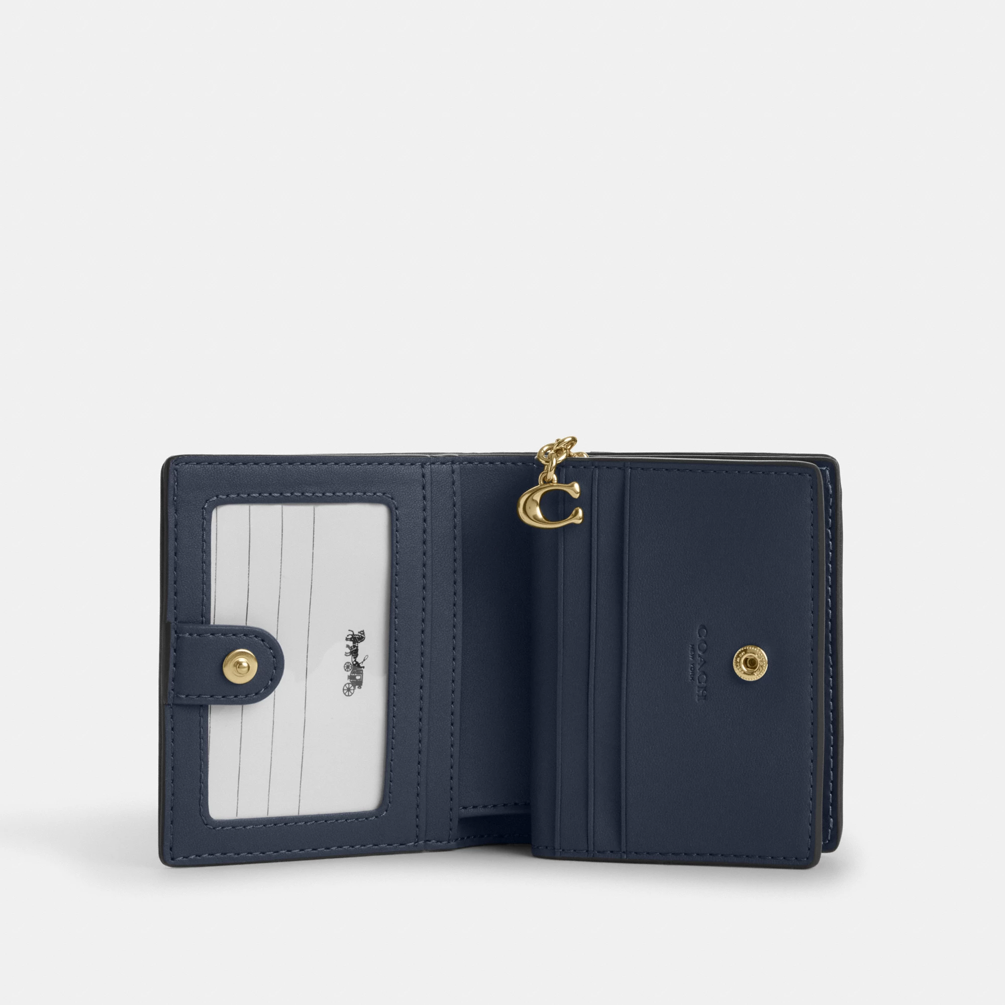 COACH®,Snap Wallet In Signature Denim,Leather,Cotton,Denim,Bi Fold,Metal,Logo,Casual,Blue,Inside View,Top View