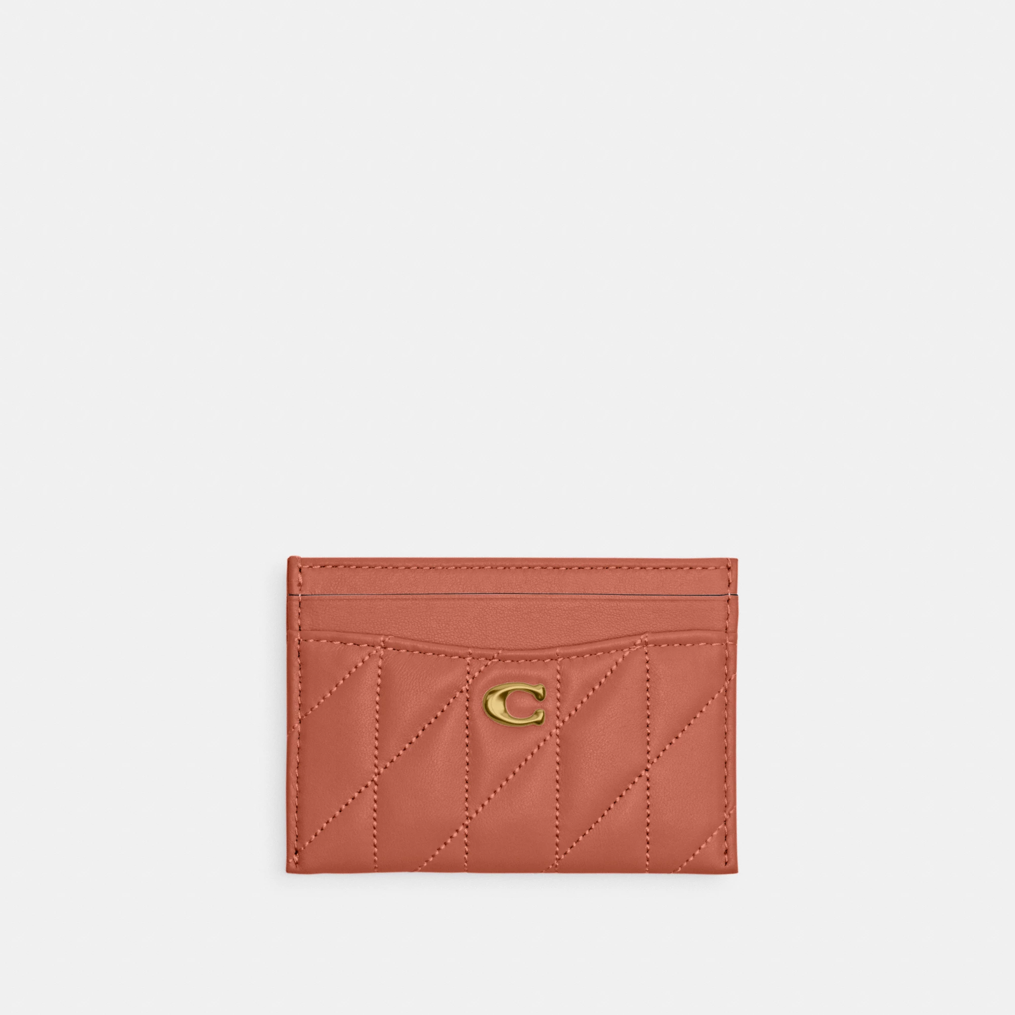 COACH®,Essential Card Case With Pillow Quilting,Leather,Card Case,Metal,Logo,Casual,Brown,Front View