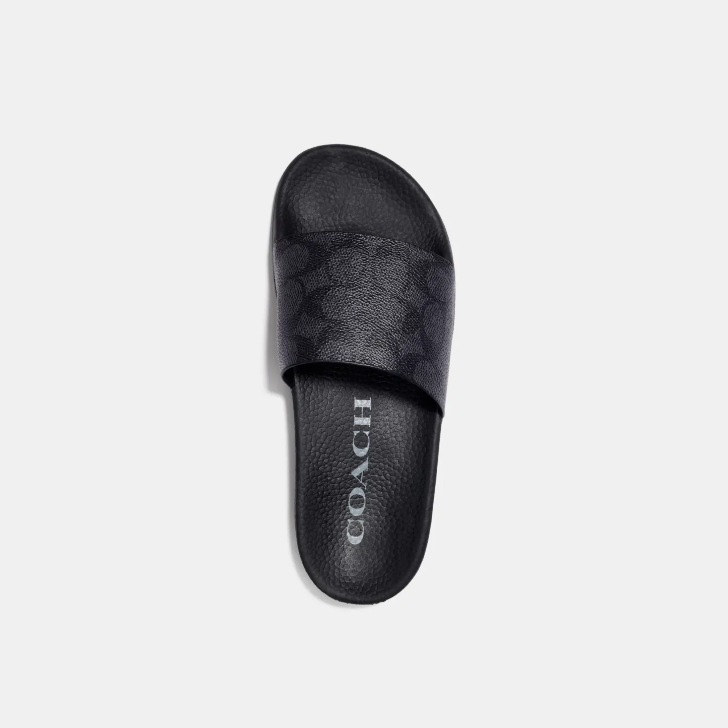 COACH®,Udele Sport Slide In Signature Canvas,Canvas,Rubber,EVA,Slides,Logo,Pull Tab,Cushioned Outsole,Casual,Black,Inside View,Top View
