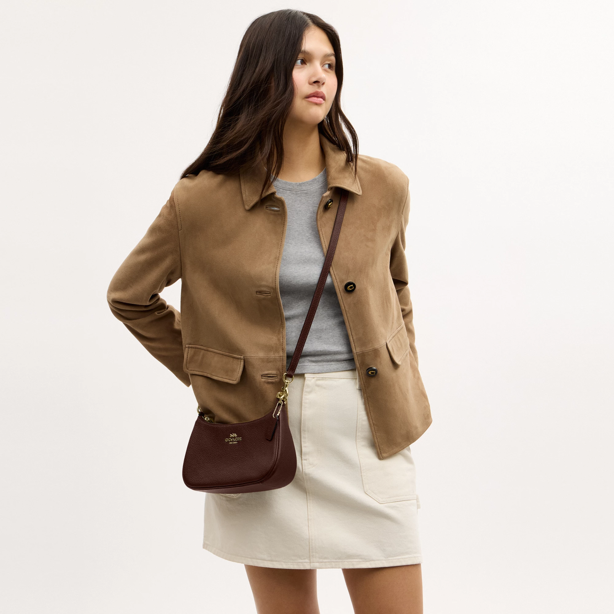 COACH®,Teri Shoulder Bag,Shoulder Bag,Chain Detail,Metal,Logo,Casual,Brown