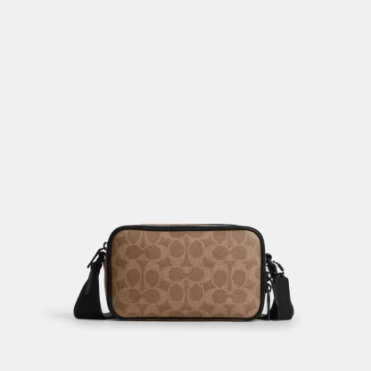 COACH®,Colton Crossbody Bag 19 In Signature Canvas,Canvas,Recycled Polyester,Polyester,Leather,Crossbody,Adjustable,Casual,Brown,Front View