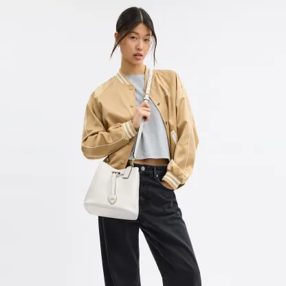 COACH®,Rowan Bucket Bag,Leather,Bucket,Metal,Logo,Casual,White