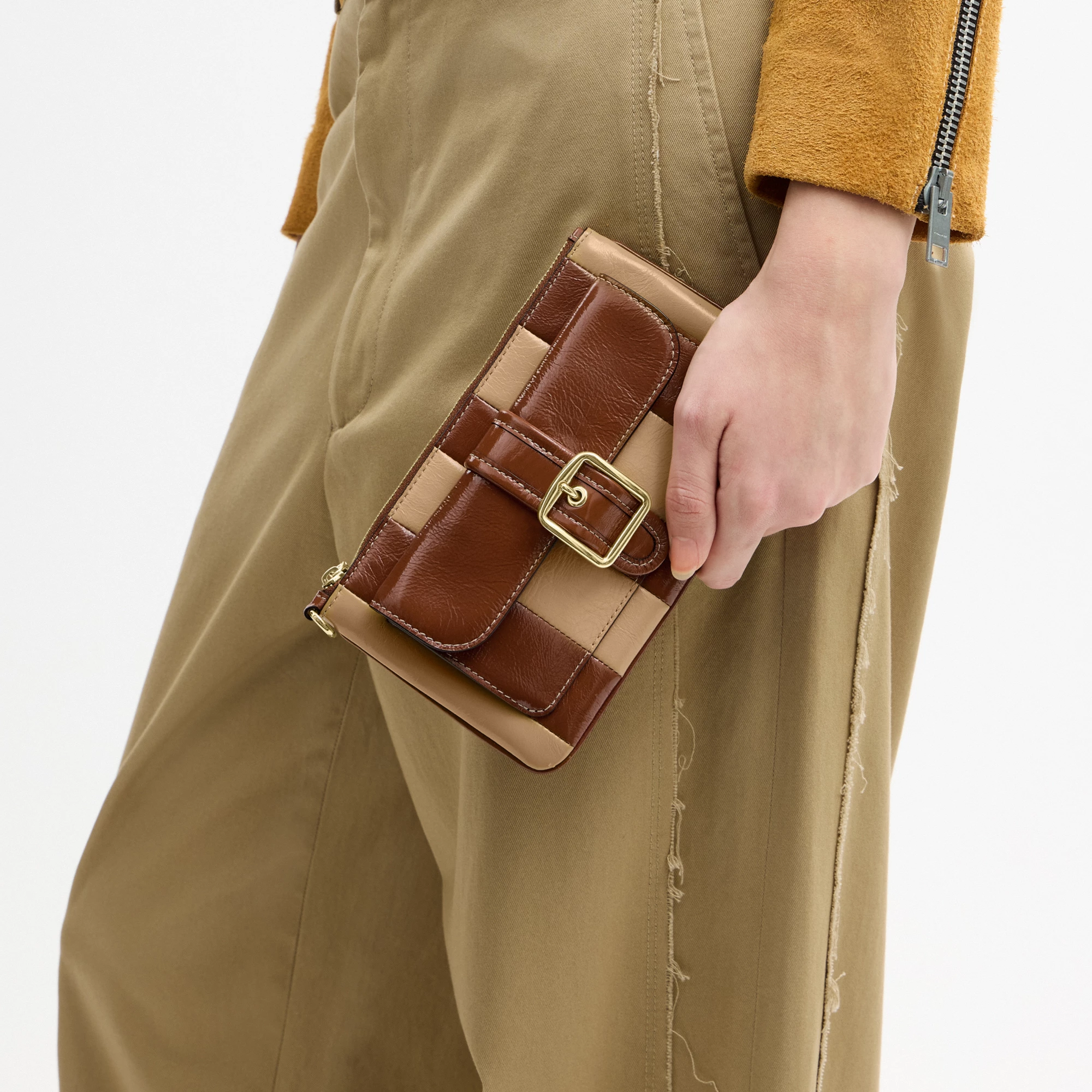 COACH®,Ashton Wristlet With Striped Patchwork,Brown,Detail View