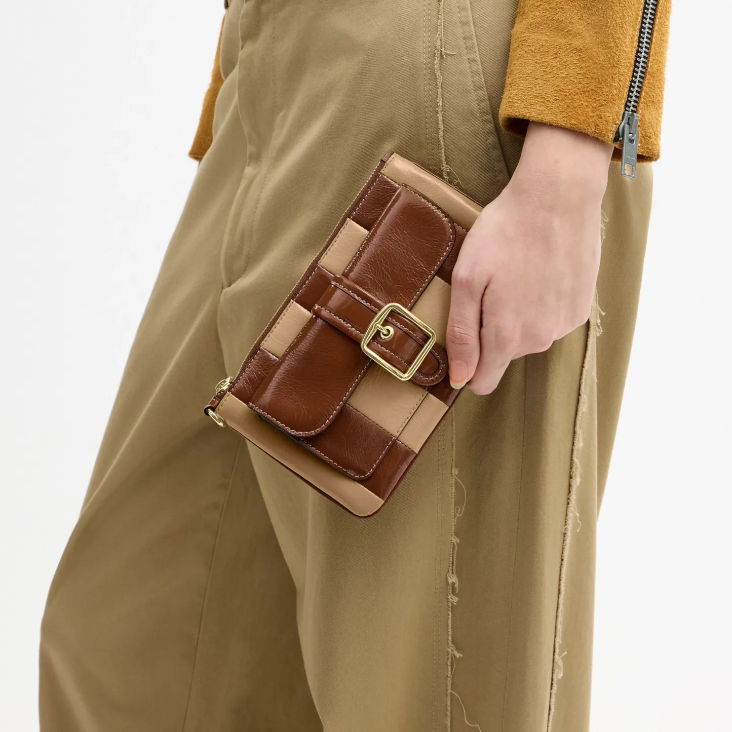 COACH®,Ashton Wristlet With Striped Patchwork,Brown,Detail View