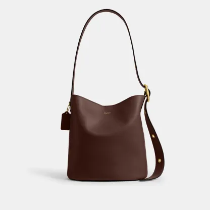 COACH®,Bleecker Bucket Bag,Leather,Bucket,Adjustable,Gold Metal,Casual,Brown,Front View