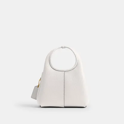 COACH®,Lana Shoulder Bag 19,Leather,Crossbody,Metal,Logo,Shoulder Guard,Brass,Casual,White,Back View