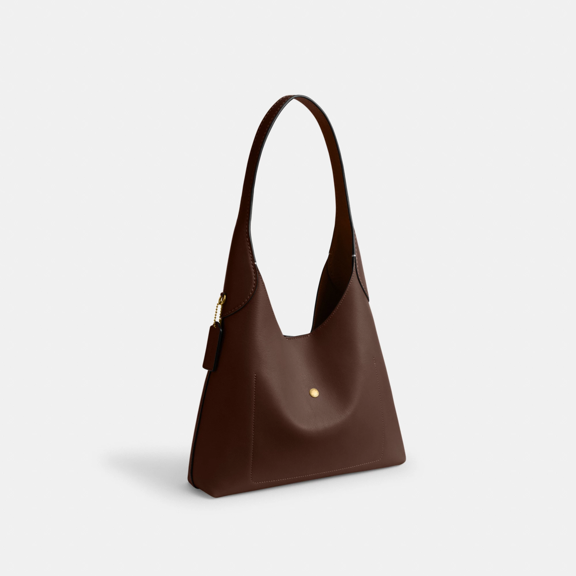 COACH®,Brooklyn Shoulder Bag 28,Leather,Hobo,Engraved Detail,Logo,Casual,Brown,Angle View