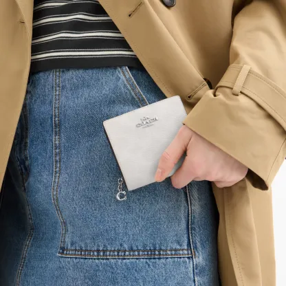 COACH®,Snap Wallet In Signature Canvas,Coin,Bi Fold,Sustainable,Casual,White,Detail View
