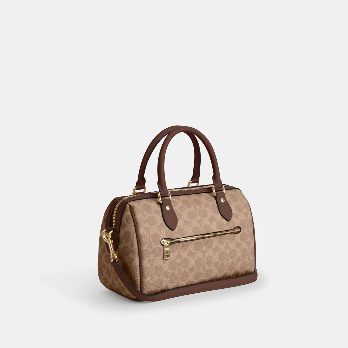COACH®,Rowan Satchel Bag In Signature Canvas,Satchel,Piping,Casual,Work,Brown,Angle View