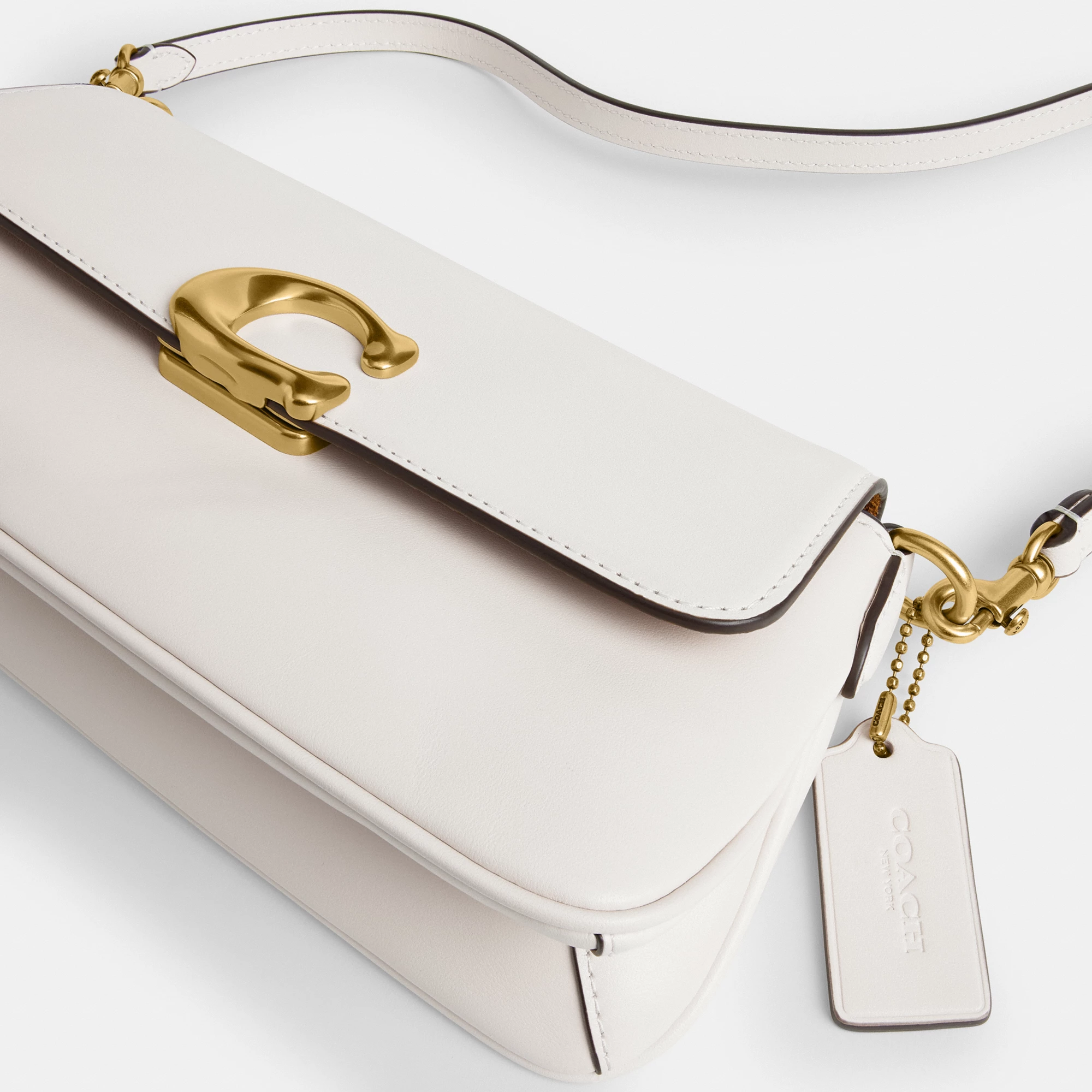 COACH®,Jet Shoulder Bag,Calfskin Leather,Shoulder Bag,Logo,Metal,Gold Metal,Casual,White,Closer View