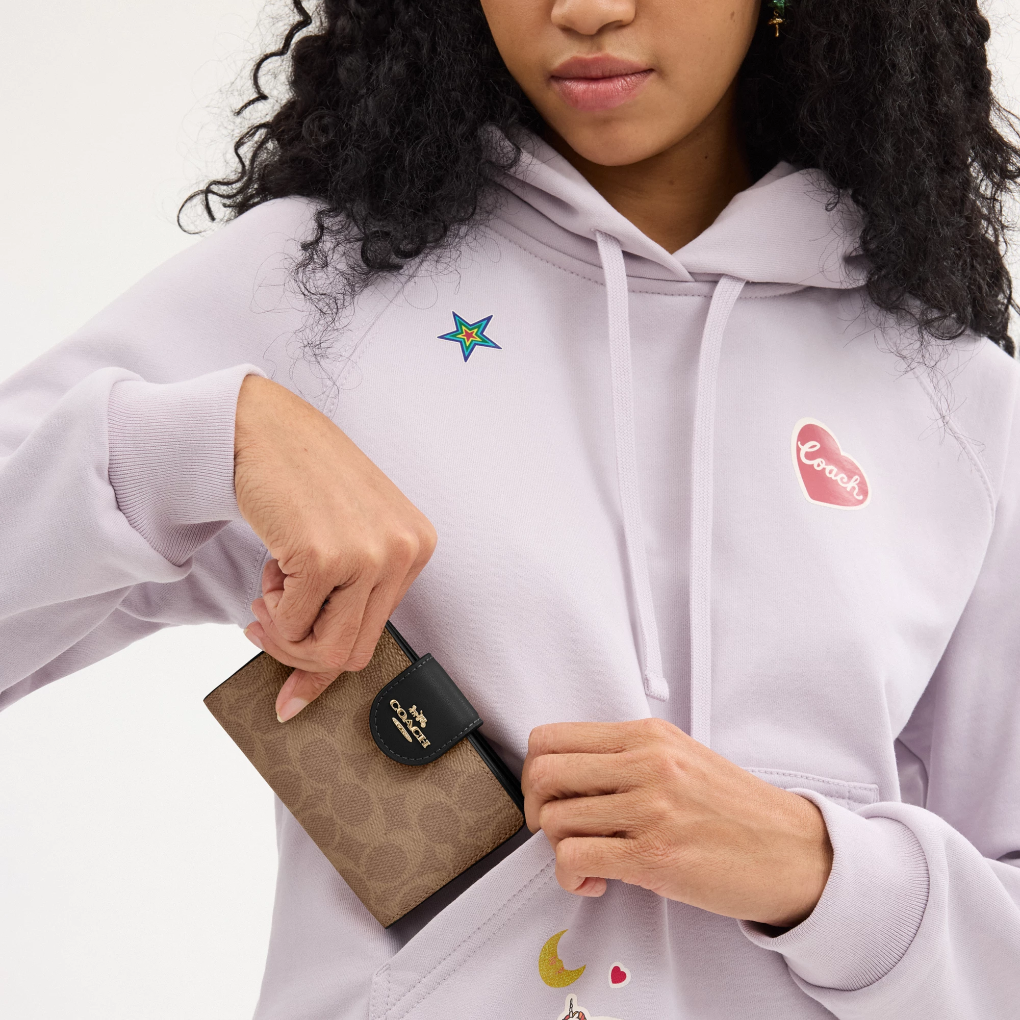 COACH®,Medium Corner Zip Wallet In Signature Canvas,Bi Fold,Coin,Sustainable,Casual,Brown,Detail View