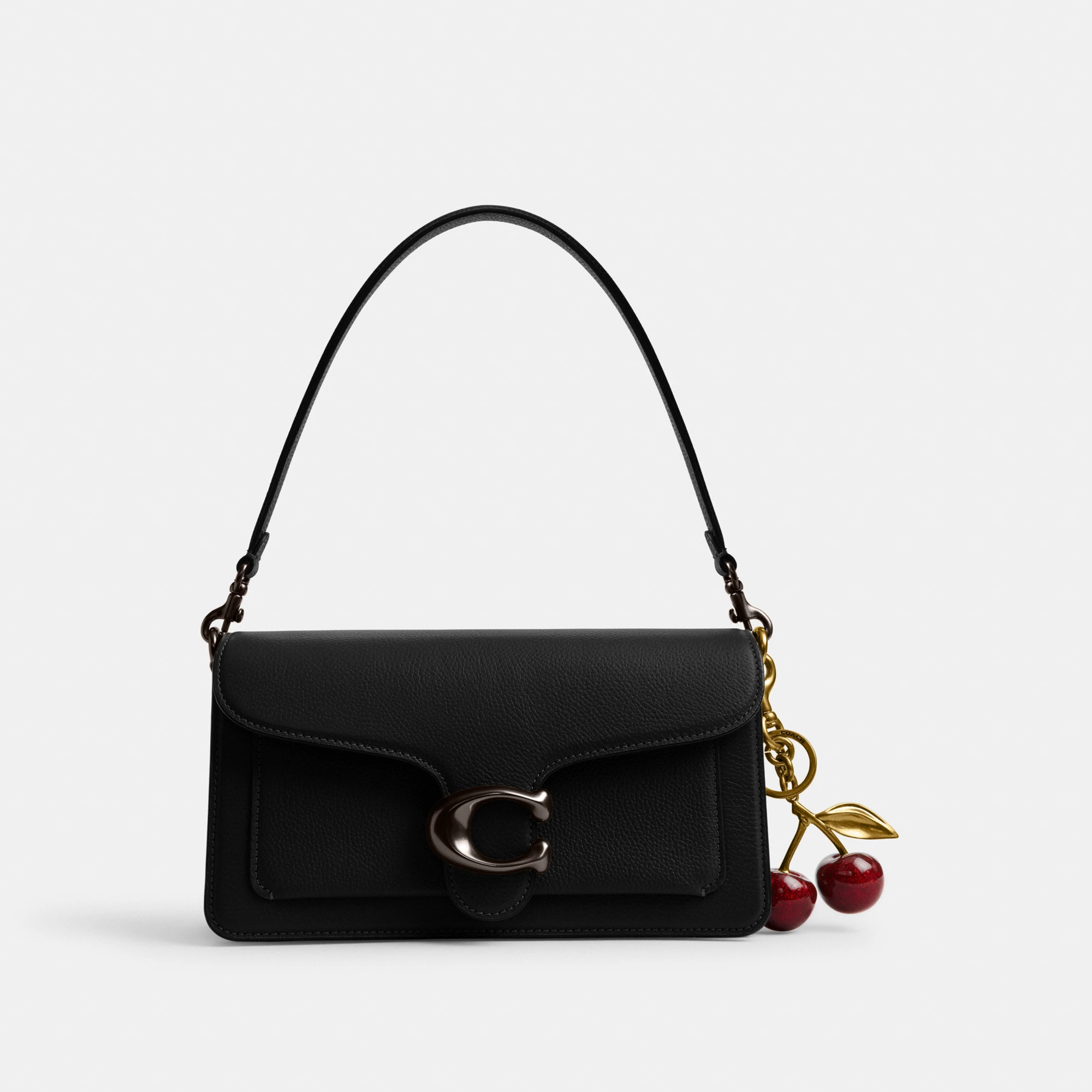 COACH®,Tabby Shoulder Bag 26,Leather,Shoulder Bag,Crossbody,Logo,Gusset,Gold Metal,Casual,Black,Angle View