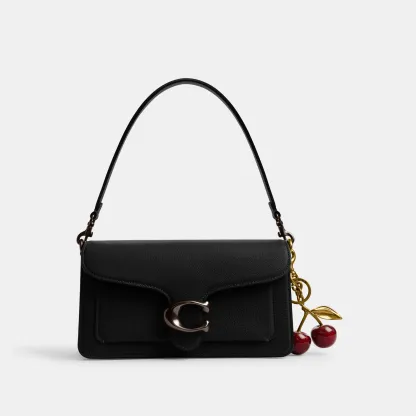 COACH®,Tabby Shoulder Bag 26,Leather,Shoulder Bag,Crossbody,Logo,Gusset,Gold Metal,Casual,Black,Angle View