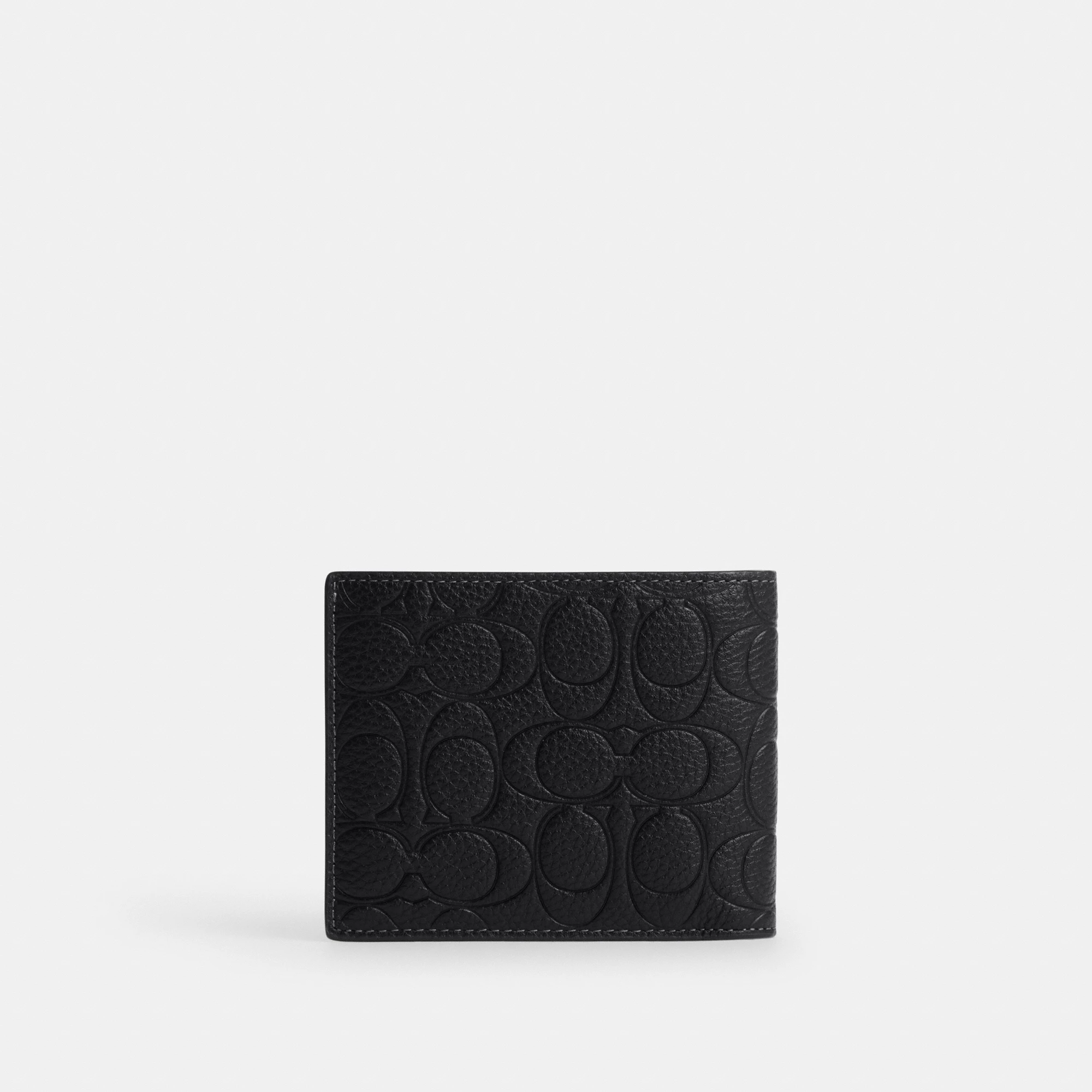 COACH®,3-In-1 Wallet In Signature Leather,Leather,Passcase Wallet,Embossed,Casual,Black,Back View