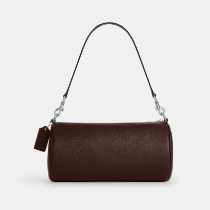 COACH®,Andre Barrel Bag 30,Leather,Recycled Polyester,Barrel Bag,Adjustable,Sustainable,Convertible,Durable Fabric,Silver ...,Brown,Back View