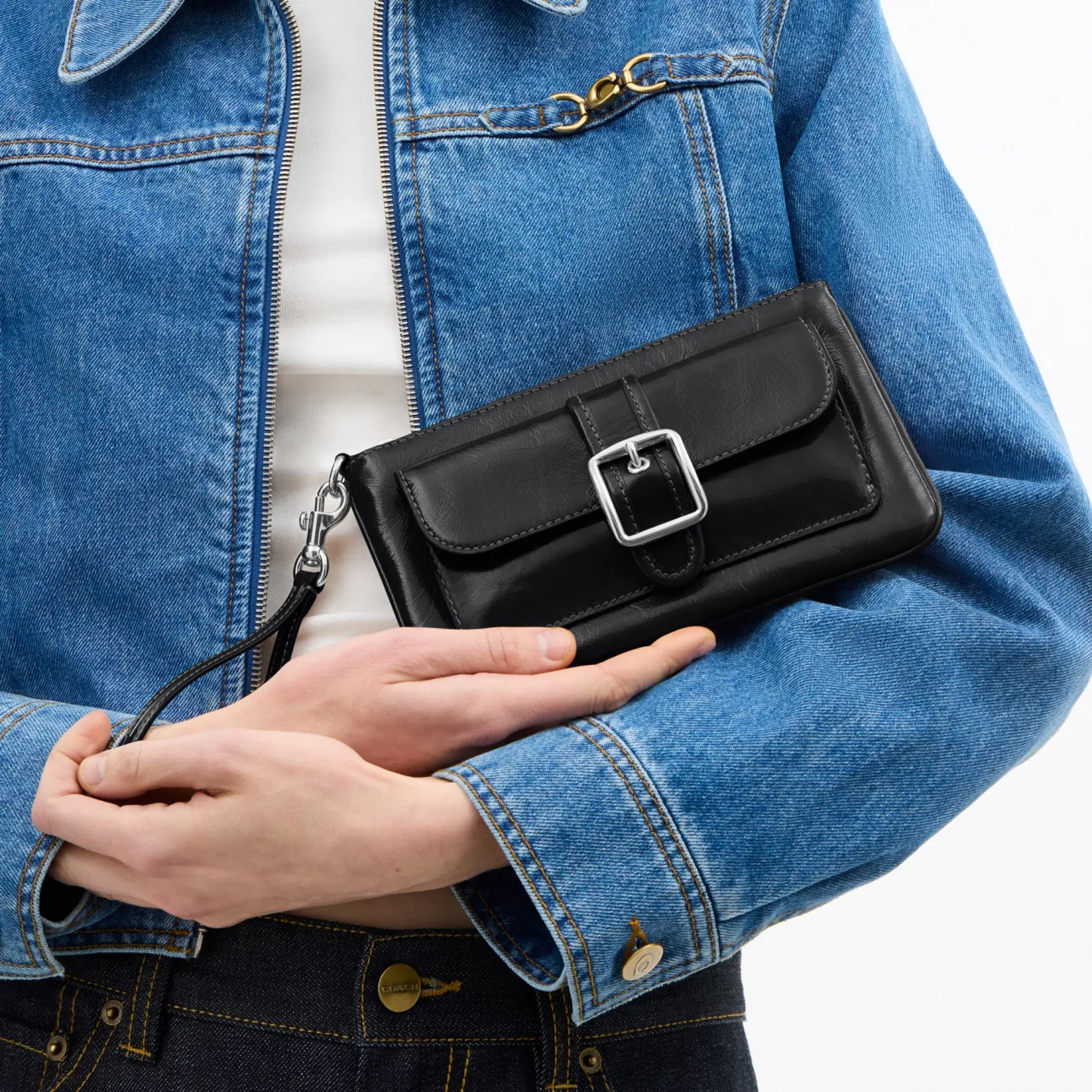 COACH®,Ashton Wristlet,Leather,Recycled Polyester,Pouch,Wristlet,Casual,Black,Detail View