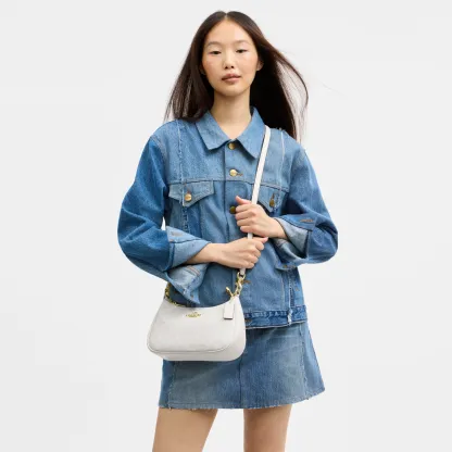 COACH®,Teri Shoulder Bag In Signature Canvas,Shoulder Bag,Logo,Tag Embellishment,Embossed,Metal,Casual,Gray