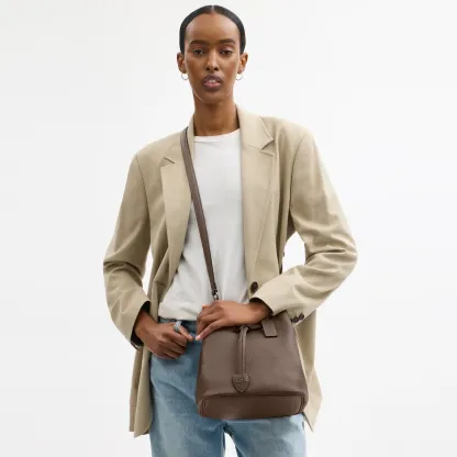 COACH®,Rowan Bucket Bag,Leather,Bucket,Metal,Logo,Casual,Brown