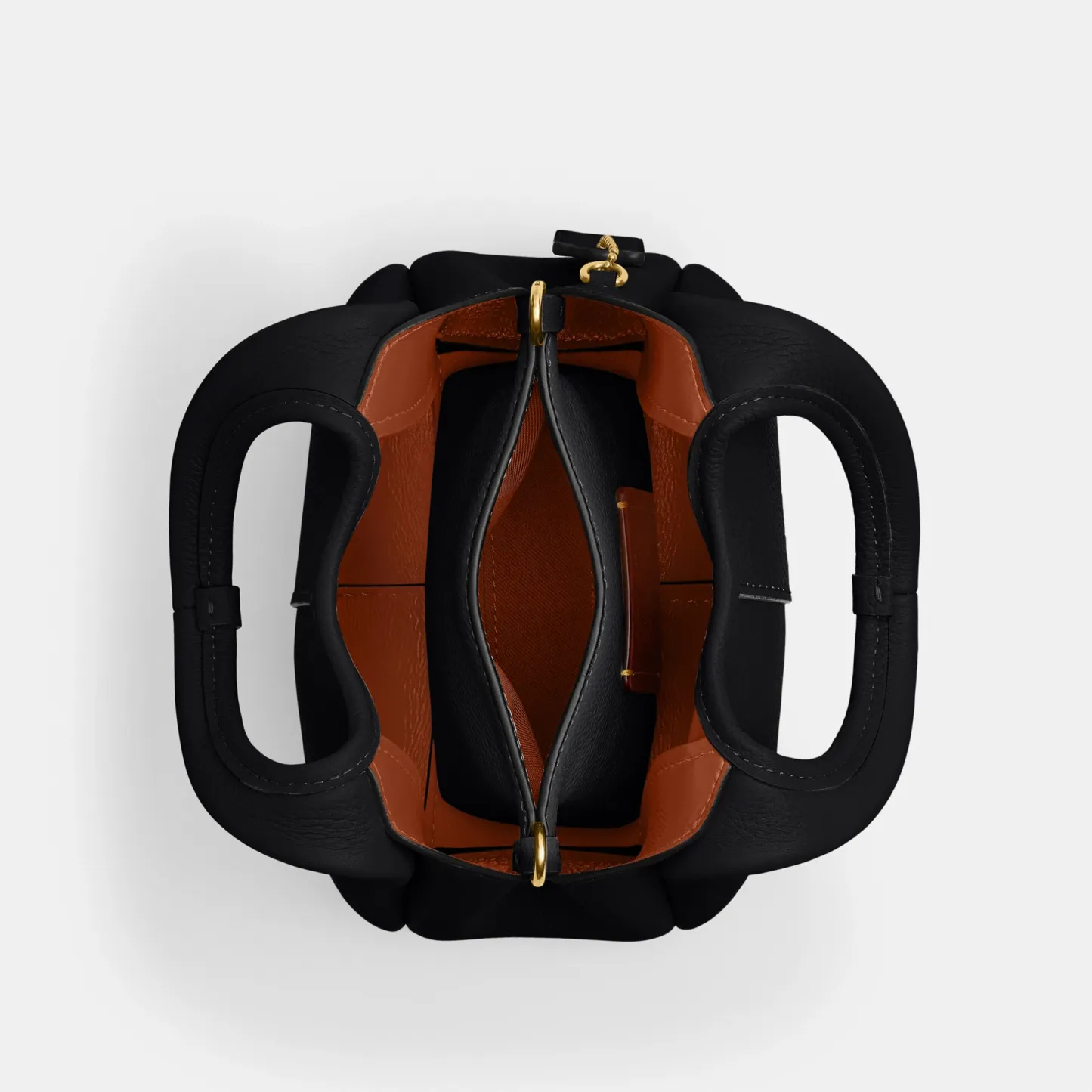 COACH®,Lana Shoulder Bag 19,Leather,Crossbody,Metal,Logo,Shoulder Guard,Brass,Casual,Black,Inside View,Top View