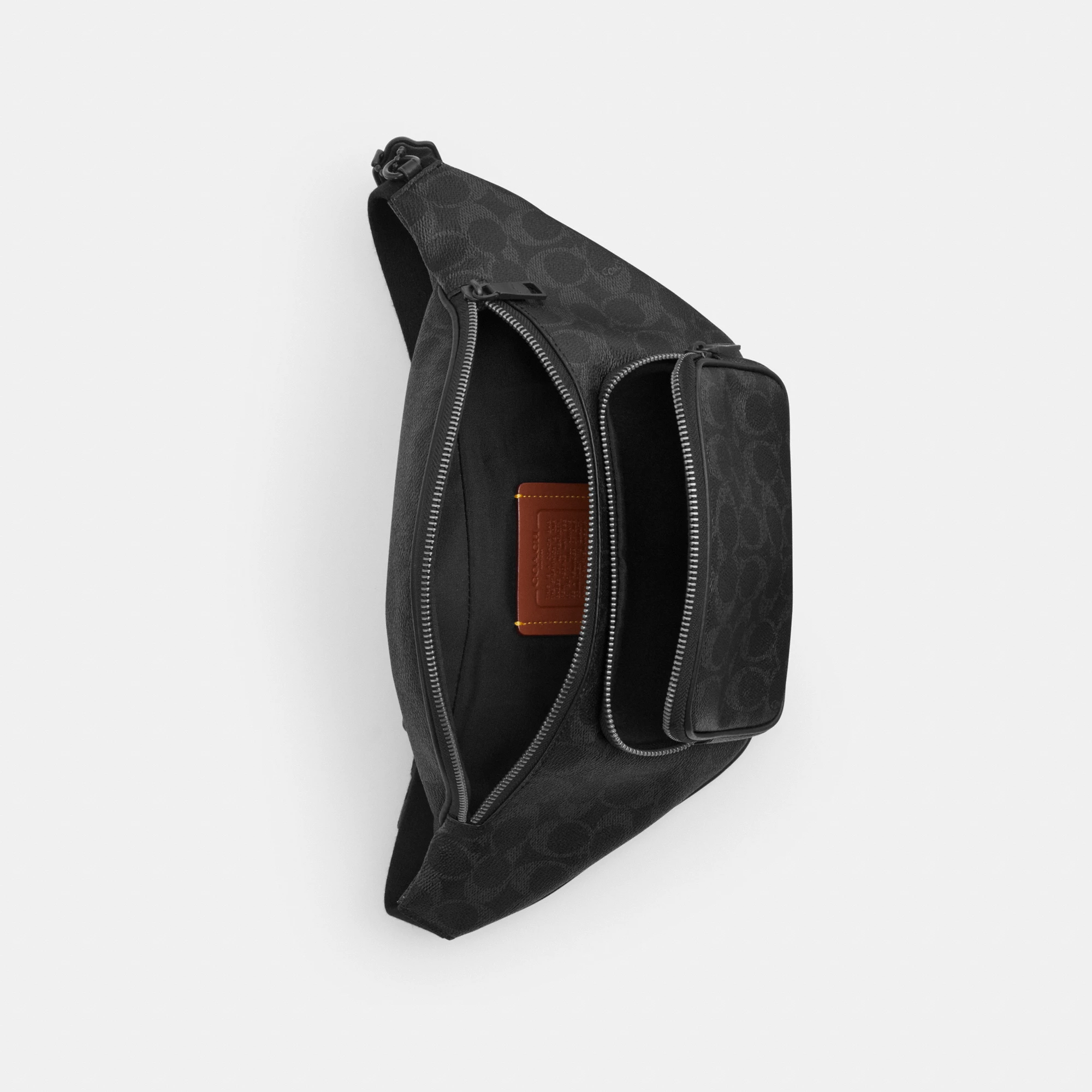 COACH®,Travis Belt Bag 35 In Signature Canvas,Recycled Polyester,Leather,Canvas,Belt Bag,Metal Material,Logo,Adjustable,Gu...,Black,Inside View,Top View