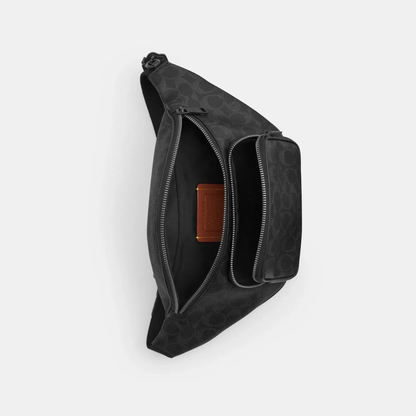 COACH®,Travis Belt Bag 35 In Signature Canvas,Recycled Polyester,Leather,Canvas,Belt Bag,Metal Material,Logo,Adjustable,Gu...,Black,Inside View,Top View