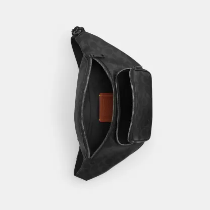 COACH®,Travis Belt Bag 35 In Signature Canvas,Recycled Polyester,Leather,Canvas,Belt Bag,Metal Material,Logo,Adjustable,Gu...,Black,Inside View,Top View