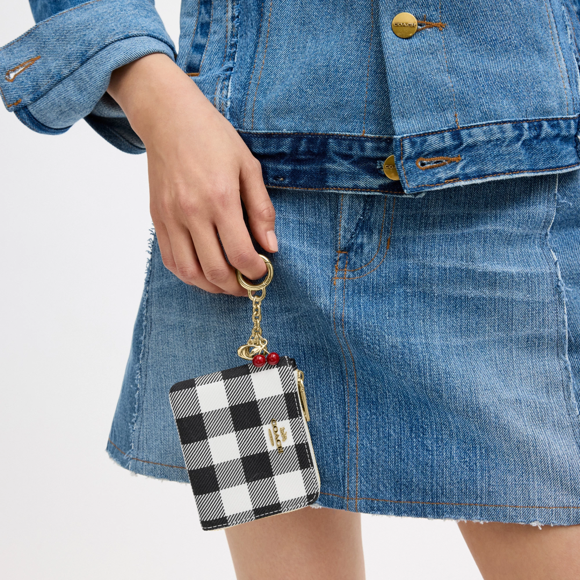 COACH®,Small Corner Zip Wallet With Gingham Print And Charms,,Detail View