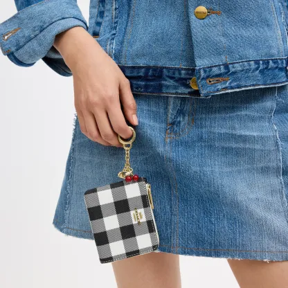 COACH®,Small Corner Zip Wallet With Gingham Print And Charms,,Detail View