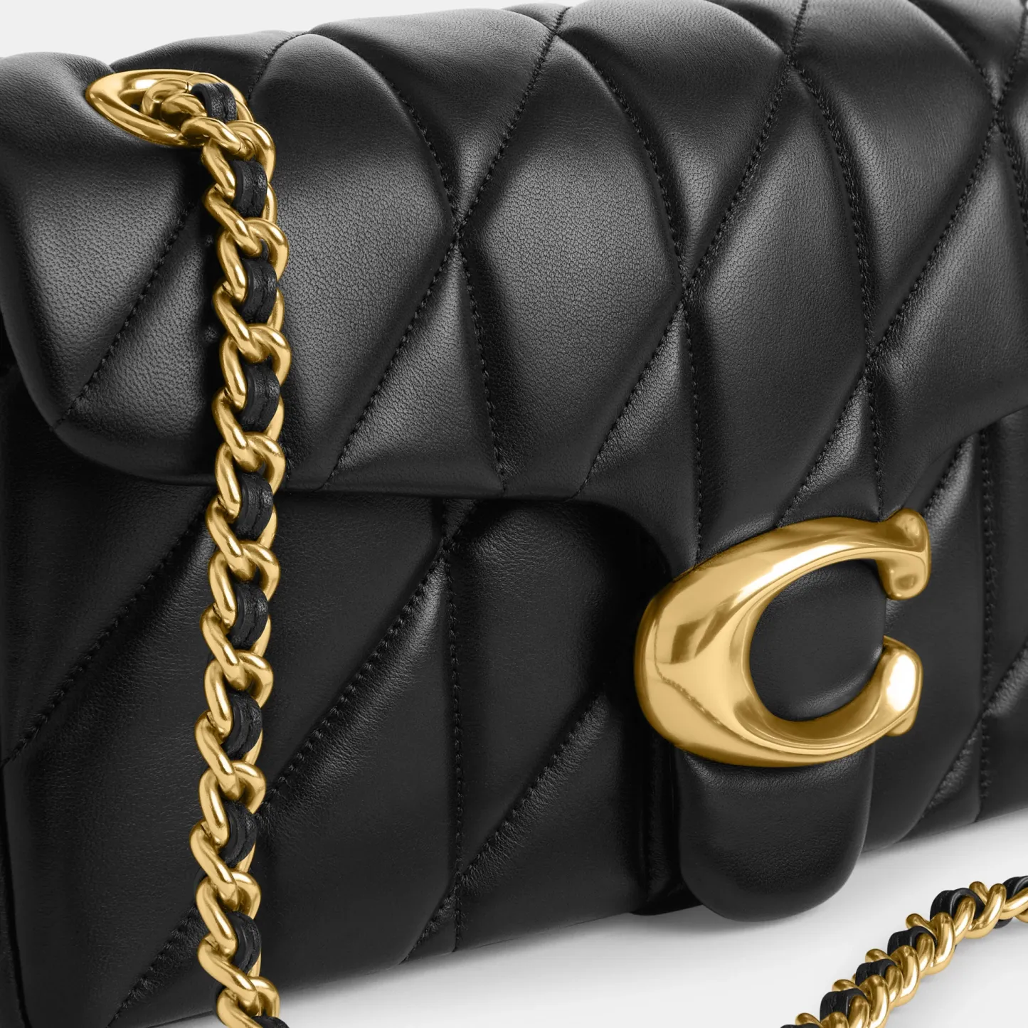 COACH®,Tabby Shoulder Bag 26 With Pillow Quilting,Leather,Shoulder Bag,Metal,Logo,Shoulder Guard,Silver Metal,Day Party,Black,Closer View