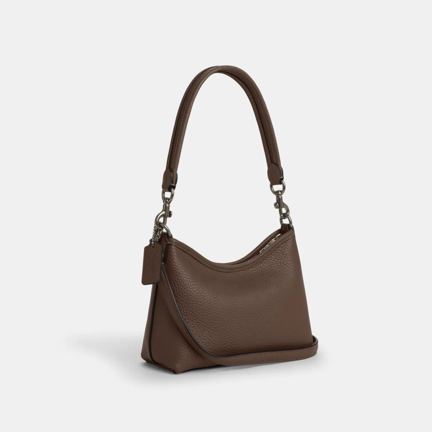 COACH®,Laurel Small Shoulder Bag,Leather,Shoulder Bag,Metal,Logo,Gold Metal,Casual,Brown,Angle View