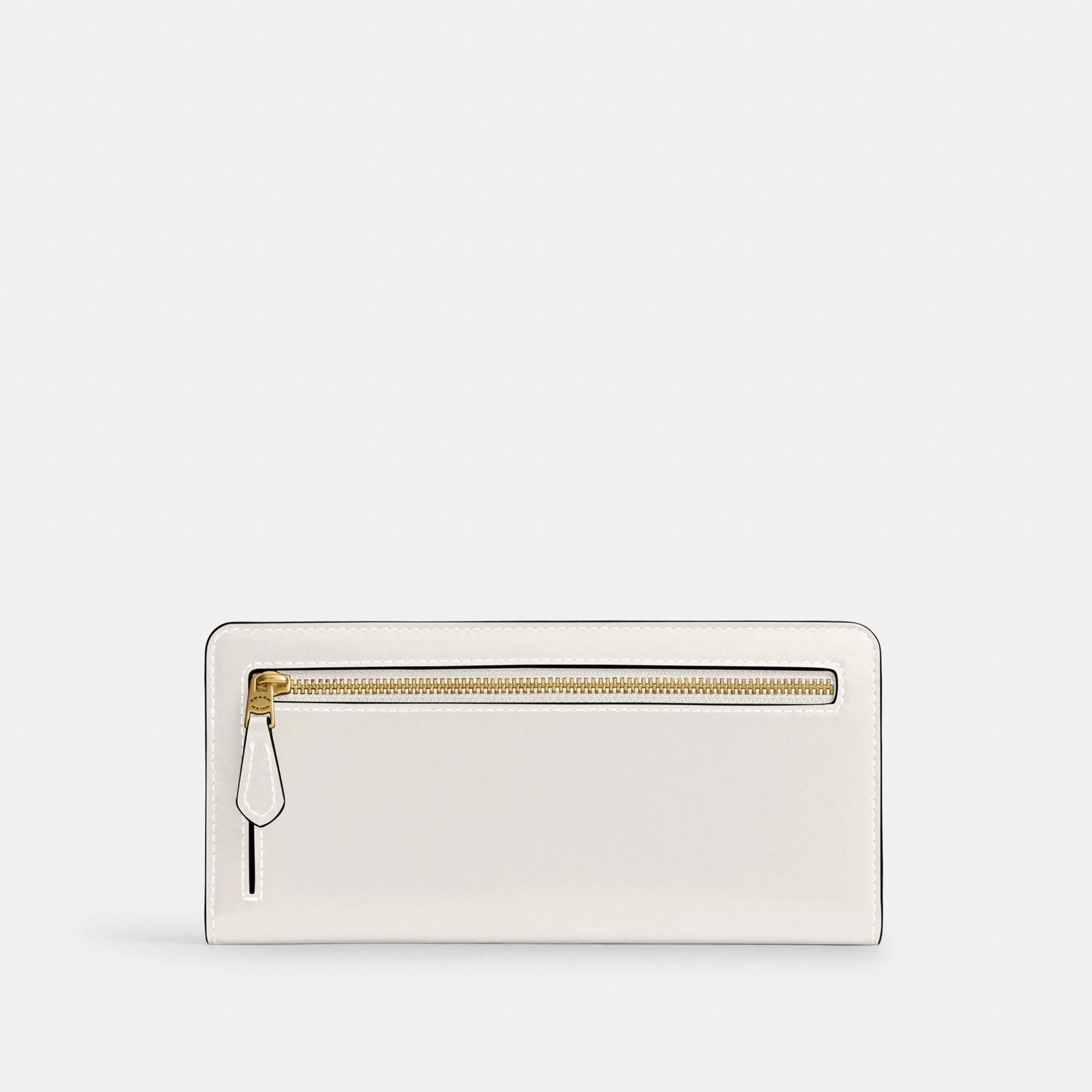 COACH®,Essential Slim Wallet,Leather,Continental,Bi Fold,Logo,Metal,Casual,White,Back View