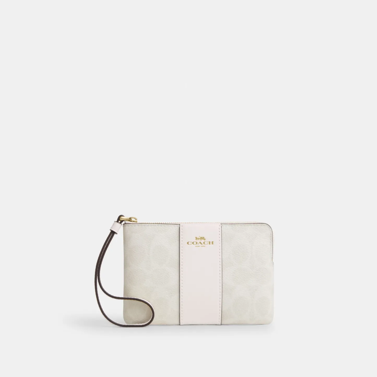 COACH®,Corner Zip Wristlet In Signature Canvas With Stripe,Wristlet,Pouch,Color Block,Casual,White,Front View