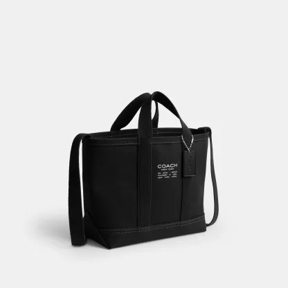 COACH®,Utility Tote 27,Canvas,Cotton,Leather,Tote,Logo,Adjustable,Sustainable,Casual, Father's Day,Black,Angle View