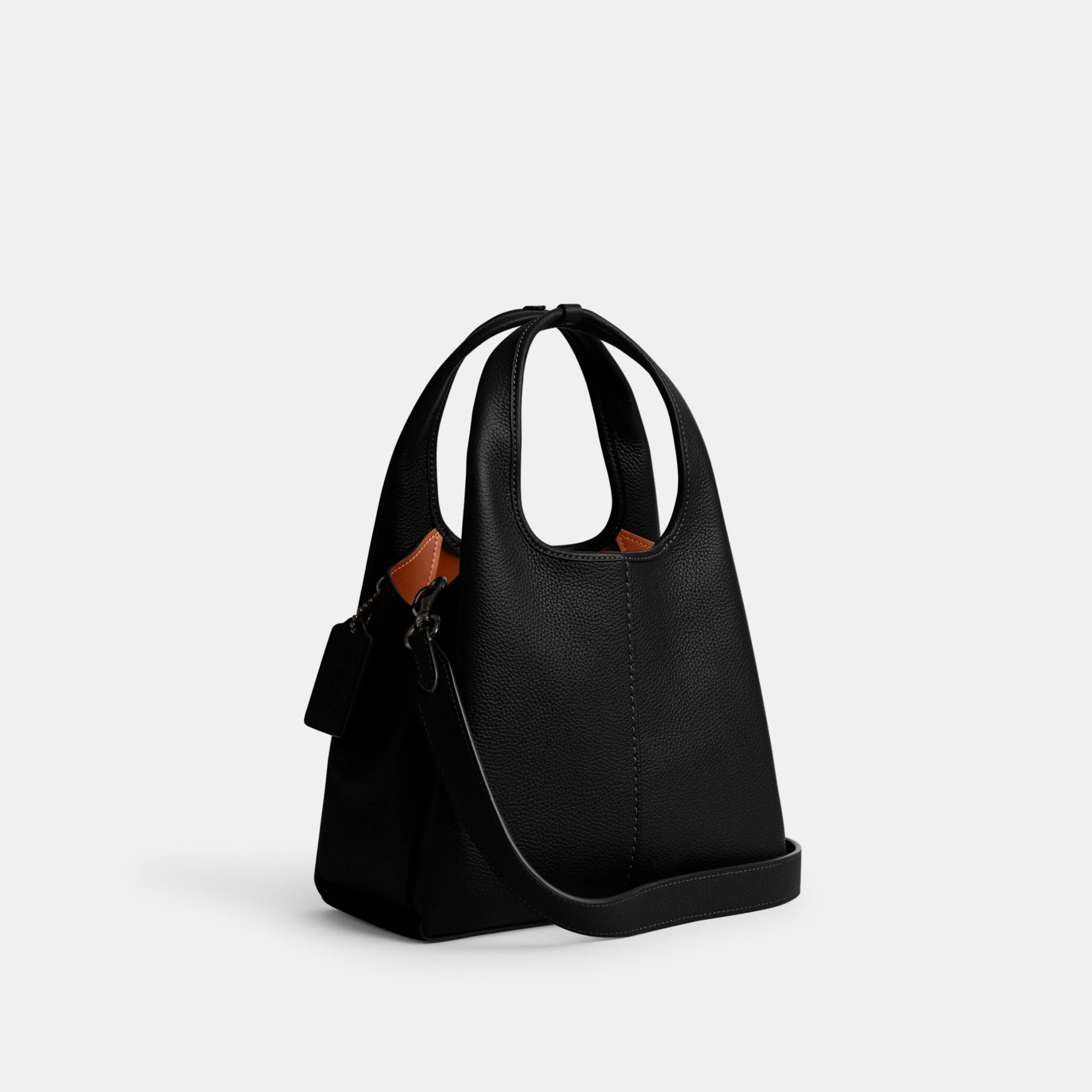COACH®,Lana Shoulder Bag 23,Leather,Crossbody,Metal,Logo,Compact,Casual,Black,Angle View