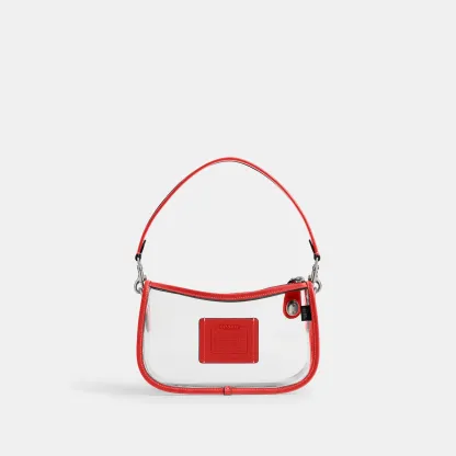 COACH®,Stadium Swinger Bag,Leather,Shoulder Bag,Sheer,Piping,Applique,Casual,White,Back View