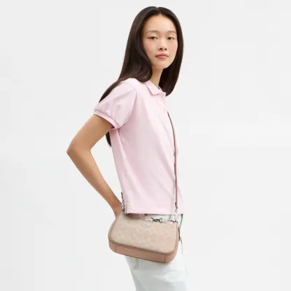 COACH®,Teri Shoulder Bag In Signature Canvas,Shoulder Bag,Logo,Tag Embellishment,Embossed,Metal,Casual,Beige