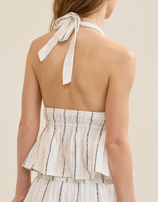 Aerie Beach Textured Halter Top - Soft Muslin