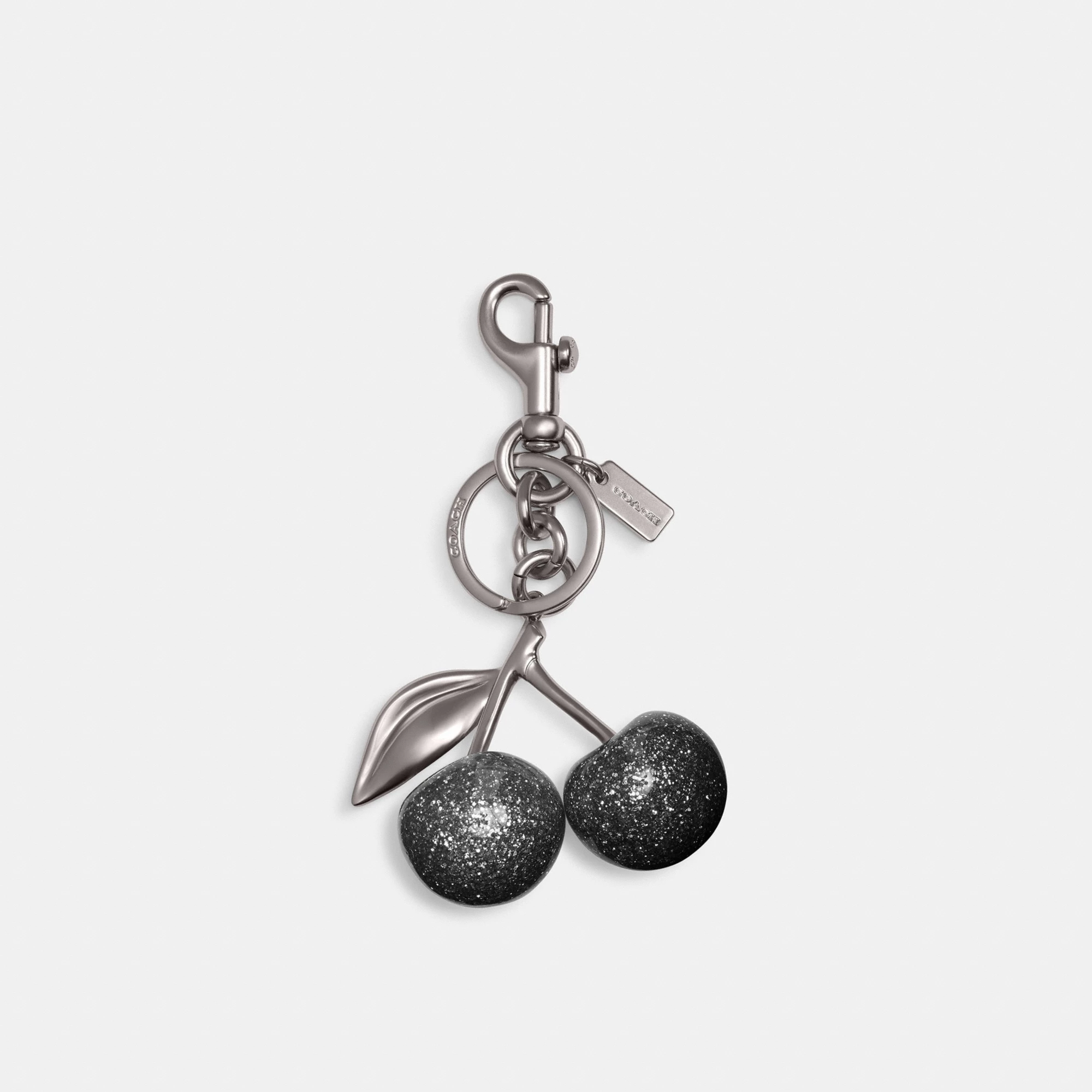 COACH®,Cherry Bag Charm,Bag Charm,Metal Material,Logo,3D Embellishment,Mixed Metal,Day Party,Black,Front View